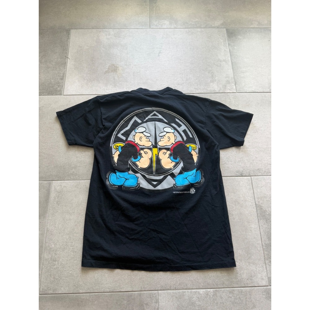 Vintage 1993 Popeye Lightning Bolt Shirt Mens Medium Black Single Stitch USA - Picture 3 of 10